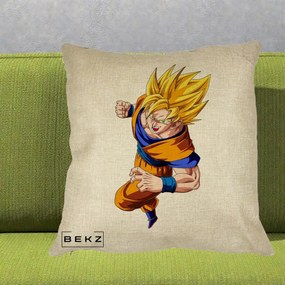 Perna Personalizata Dragon Ball Goku Super Saiyan 2 Lupta, 40x40 cm, Crem, Husa Detasabila, Perna Inclusa, BEKZ®