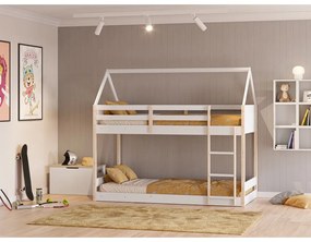 Pat pentru copii alb/în culoare naturală de tip casă/supraetajat 90x190 cm Valka – Marckeric