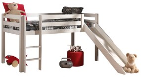 Pat supraetajat PINO, cu tobogan și scară, 209 x 217 x 115 cm, Alb, VIPACK – Soluție completă pentru joacă și studiu