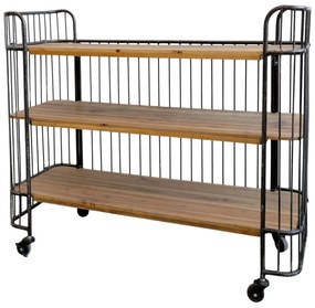 Consola din metal cu rafturi din lemn masiv, aspect vintage, Old Post Cart