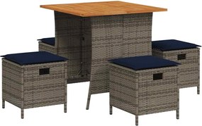 vidaXL Set mobilier de grădină cu perne, 5 piese, gri, poliratan