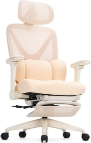 DeluxStar YX-977 NEXOR PRO FOAM SEAT – Scaun Ergonomic cu Suport Lombar 3D, Tetieră 3D, Cotiere 4D, Șezut Glisant, Înclinare 140°, Suport pentru Picioare, Bej