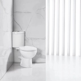 Set vas WC pe pardoseala Inter Ceramic Rimless alb cu rezervor pe colt si capac Quick Release