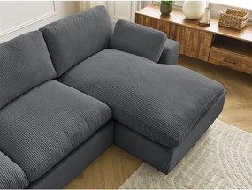 Colțar gri închis cu tapițerie din catifea reiată Belair – Bobochic Paris