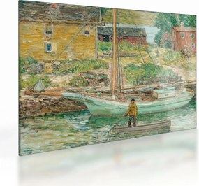 Tablou pe sticlă - Childe Hassam, Oyster Sloop, Cos Cob, reproducere (70x50 cm)