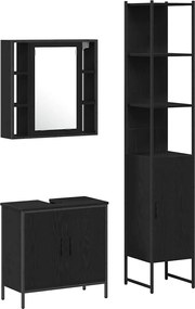 vidaXL Unități de vanitate pentru baie 3 pcs Negru Lemn compozit