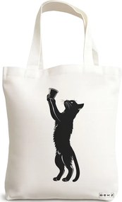 Sacosa de Panza pentru Cumparaturi, Geanta Tote, model Caffeine Cat 7 38 x 34.5 cm, Alba, BEKZ®