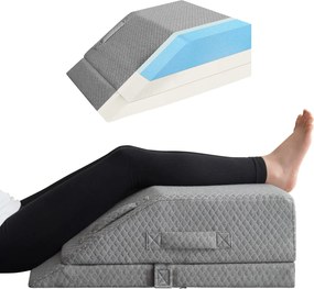 Perna ortopedica ridicare picioare memory foam, inaltime reglabila, husa Tencel, Gri