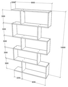 Biblioteca Kimo, 5 Casete, Alb, 90 x 20 x 160 cm