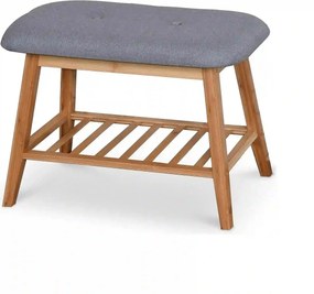 Pantofar ST14, gri/stejar natural, stofa/lemn de bambus, 60x30x44 cm