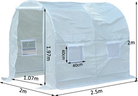 Outsunny Serra da Giardino a Tunnel Per Piante in PE con Tubi in Ferro, Bianco, 250x200x200cm