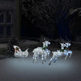 Decorațiune de Crăciun cu reni & sanie 60 LED argintiu exterior