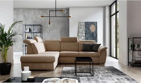 Colțar bej extensibil/cu spațiu de depozitare cu tapițerie din catifea (cu colț pe partea stângă/în formă de ”L”) Loreto – ELTAP