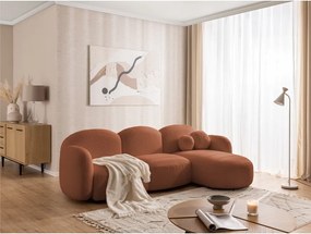 Colțar teracotă cu tapițerie din țesătură bouclé (cu colț pe partea dreaptă/cu șezlong) Orbit – Ropez