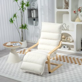 HOMCOM Fotoliu Relax din Lemn și Catifea cu Suport pentru Picioare, Crem | Aosom Romania