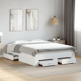 vidaXL Cadru de pat cu sertare, alb, 135x190 cm, lemn prelucrat