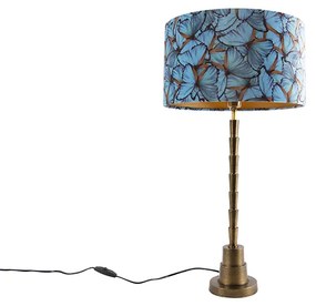 Lampă de masă Art Deco bronz cu abajur din catifea cu fluture 35 cm - Pisos