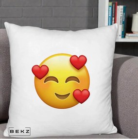 Perna Decorativa Emoji cu 3 Inimi, 40x40 cm, Alb Pufos, Husa Detasabila, Perna Inclusa, BEKZ®