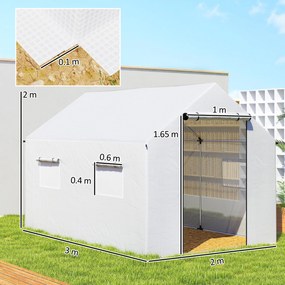 Outsunny Seră de Grădină Tip Tunel 2x3x2 m cu Uși și Ferestre Rulabile, Seră pentru Plante cu Acoperiș Înclinat, Structură din Oțel și Acoperire PE, Anti UV, Alb | Aosom Romania