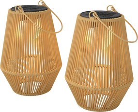 Outsunny Set de 2 lanterne solare suspendate pentru exterior, lămpi de grădină din rășină împletită cu aprindere automată, maro | Aosom Romania