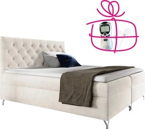 Pat cu boxspring, 160x200, material alb Velvet, GULIETTE + cadou