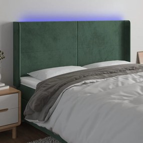3123837 vidaXL Tăblie de pat cu LED, verde închis, 203x16x118/128 cm, catifea