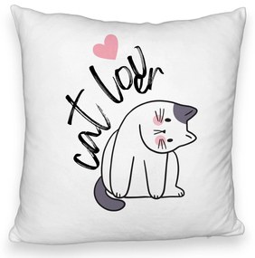 Perna Decorativa Fluffy, Model Cat Lover, 40x40 cm, Alba, Husa Detasabila, Burduf