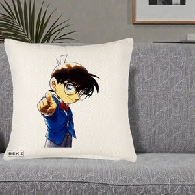 Perna Personalizata Detective Conan Conan Arata, 40x40 cm, Crem Reliefat, Husa Detasabila, Perna Inclusa, BEKZ®