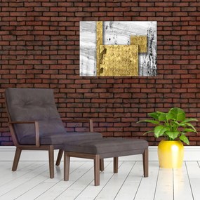 Tablou pe sticlă - Pătrate de aur N⁰1 (70x50 cm)