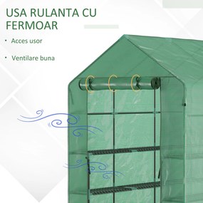 Outsunny Sera de Gradina cu 2 Rafturi pentru plante, legume, fructe din PE si Otel, 214x143x195cm - Verde | Aosom Ro