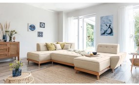 Canapea extensibilă în formă de "U" cu șezlong pe partea stângă Miuform Dazzling Daisy, bej
