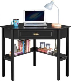 BIN201 - Masa de birou pe colt, 75 cm, home office cu 1 sertar - Negru