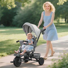 AIYAPLAY Triciclu bebeluș evolutiv 6 în 1, triciclu copil pliabil cu mânere pentru părinți reglabile, scaun pivotant 360°, gri | Aosom Romania