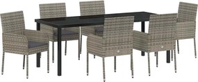vidaXL Set de masă pentru grădină cu pernă 7 pcs Gri poliratan