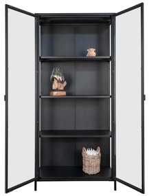 Vitrină Brisbane, 2 uși din sticlă, oțel, negru 80x35x175 cm