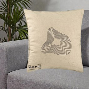 Perna Decorativa Abstract Linii Organice, 40x40 cm, Bej, Husa Detasabila, Perna Inclusa, BEKZ®