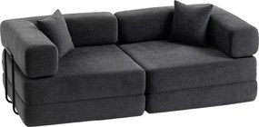 HOMCOM Canapea‑Pat 2 locuri Extensibilă Tapițată în Chenille cu Căptușeală Groasă Brațe Late 2 Perne Gri Închis | Aosom Romania