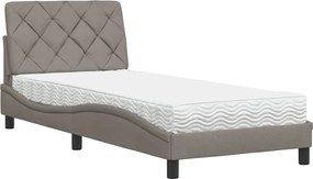 vidaXL Pat cu saltea, gri taupe, 90x200 cm, textil
