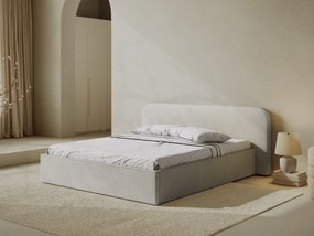 Pat tapitat cu somiera rabatabila si lada depozitare, 180x200 cm, Micadoni Home, Elizabeth-260, tesatura boucle, gri bej melange