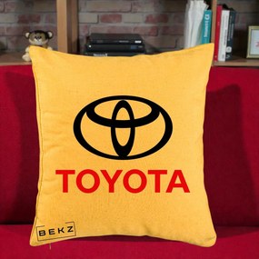 Perna Personalizata cu emblema Toyota, 40x40 cm, Galben, Husa Detasabila, Perna Inclusa, BEKZ®