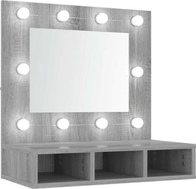vidaXL Dulap cu oglindă și LED, gri sonoma, 60x31,5x62 cm