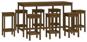 3124720 vidaXL Set mobilier de bar, 9 piese, maro miere, lemn masiv de pin