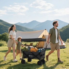 Outsunny Cărucior Pliabil de Exterior cu Copertină Detașabilă, Rezistent pentru Grădină și Camping, cu Maner Telescopic | Aosom Romania