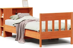 vidaXL Pat cu bibliotecă fără saltea, maro, 100x200 cm, lemn masiv pin