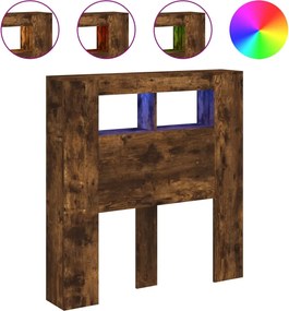 vidaXL Tăblie de pat cu LED, stejar fumuriu, 100x18,5x103,5 cm, lemn