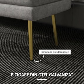 HOMCOM Bancă Otomană Tapițată, Picioare Aurii, Design Modern pentru Living și Dormitor, Gri | Aosom Romania