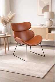 Fotoliu cu husă din imitație de piele și picioare negre Actona Cazar, maro