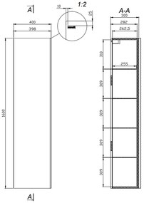 Dulap baie suspendat Cersanit Virgo, o usa, 160 cm, stejar maner negru, montat Stejar maner negru