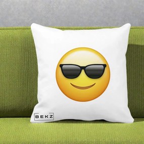 Perna Decorativa Emoji Cool Ochelari, 40x40 cm, Alba Mata, Husa Detasabila, Perna Inclusa, BEKZ®
