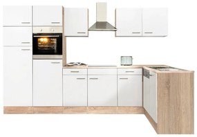 Mobilă de bucătărie de colț Yorki 340, corp din stejar Sonoma, cu față alb satinat